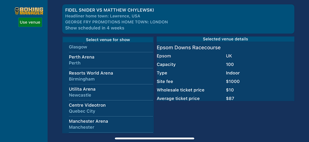 Fight locations - Boxing Manager - Boxing Manager